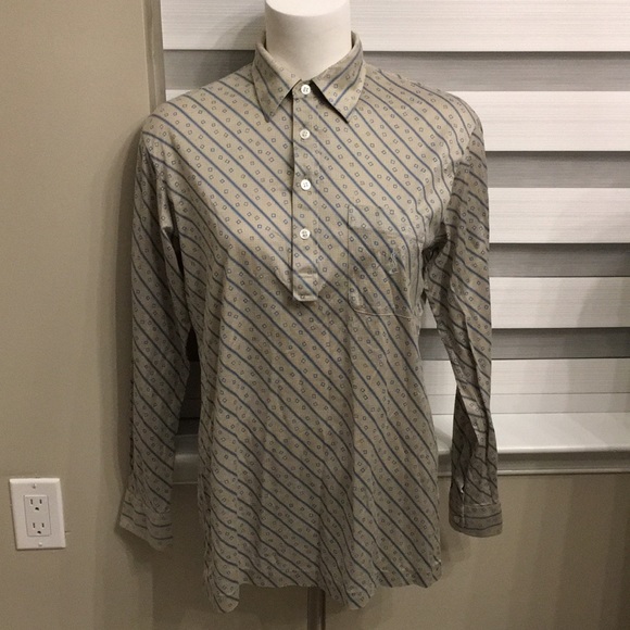 YSL Yves saint laurent green and blue button up top - Picture 1 of 5